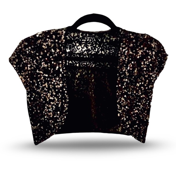 Black sequin bolero evening jacket with slight cap sleeve. - Picture 1 of 3